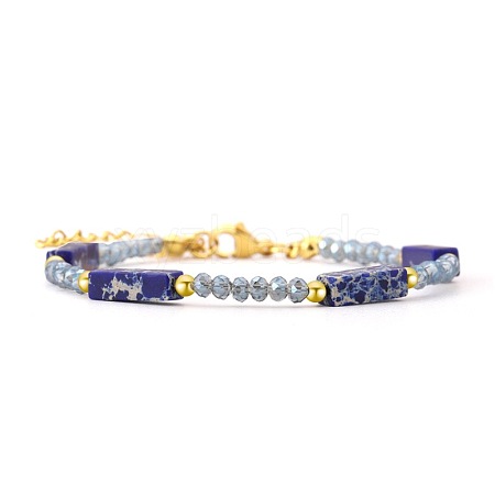 Bohemian Dyed Synthetic Imperial Jasper Cuboid and Glass Beaded Bracelets with 304 Stainless Steel End Chains PX2979-1-1