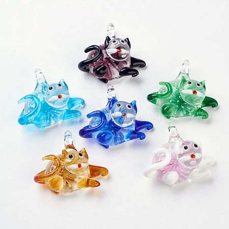 Handmade Lampwork Kitten Pendants LAMP-R106-M8-B-1