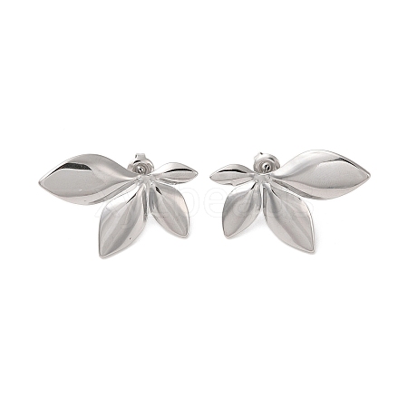 Non-Tarnish Leaf 304 Stainless Steel Stud Earrings for Women EJEW-L272-034P-04-1