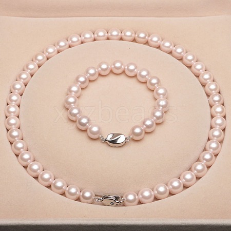 Shell Pearl Round Beaded Necklaces & Bracelets Sets for Women WG18377-32-1