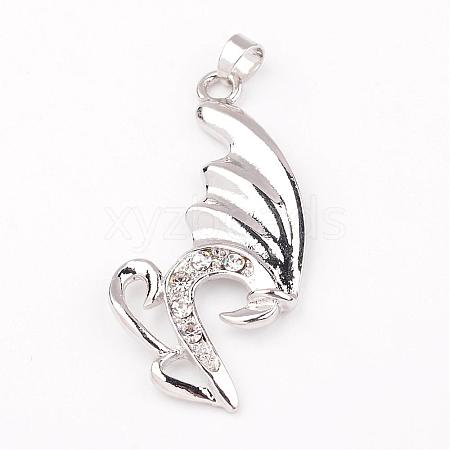 Swan Alloy Rhinestone Pendants PALLOY-L198-01P-1