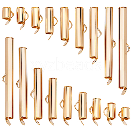 90Pcs 9 Styles Brass Slide On End Clasp Tubes KK-WR0001-37G-1