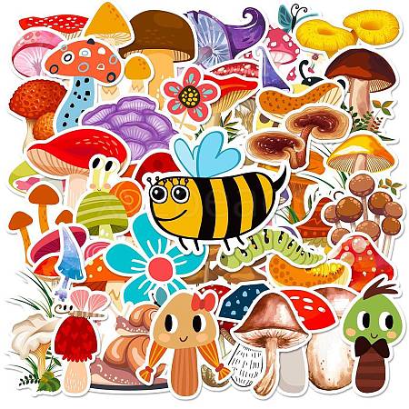 50Pcs Cartoon Mushroom Series PP Adhesive Waterproof Stickers Self-Adhesive Stickers PW-WG45951-01-1