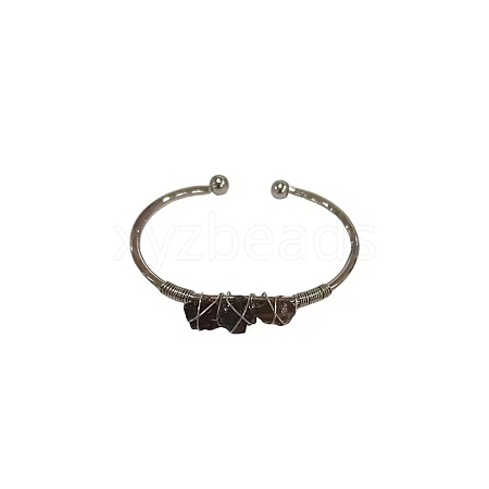 Natural Smoky Quartz Chips Beaded Cuff Bangles PW-WG90661-11-1