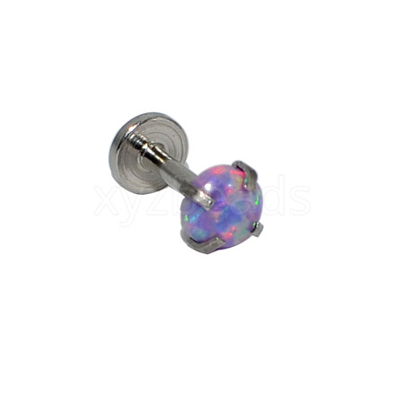 304 Stainless Steel Violet Synthetic Opal Threadless Labrets For Women Men WGF4990-87-1