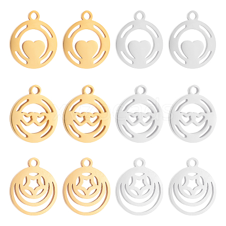 Unicraftale 12Pcs 6 Style 304 Stainless Steel Charms STAS-UN0034-51-1