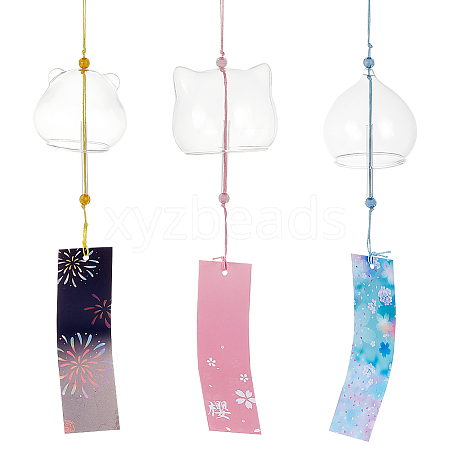 BENECREAT 3Pcs 3 Style Japanese Glass Round Wind Chimes HJEW-BC0001-53-1