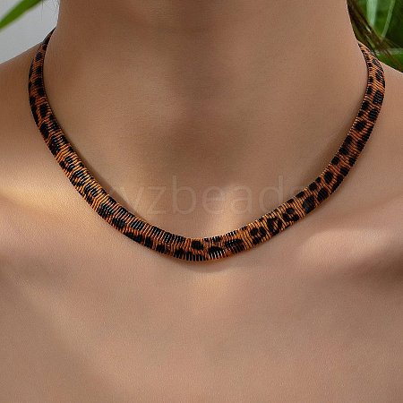 Leopard Print Alloy Snake Chain Necklaces for Women NJEW-K281-01-1