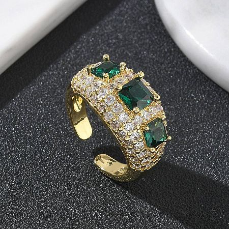 Brass Micro Pave Cubic Zirconia Cuff Open Rings for Women RJEW-L343-13G-04-1
