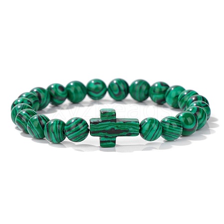 Synthetic Malachite Round Beads Stretch Bracelets YG0612-13-1