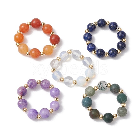 5Pcs 5 Styles Natural White Jade & Indian Agate & Lapis Lazuli & Red Aventurine & Opalite Stretch Rings RJEW-JR00760-1