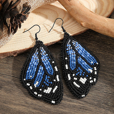 Bohemian Style Blue Butterfly Wing Glass Bead Handmade Dangle Earrings CZ4126-1