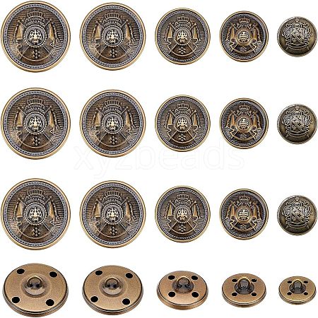 Olycraft 50Pcs 5 Style 4-Hole Brass Buttons BUTT-OC0001-19-1