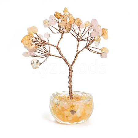 Natural Rose Quartz and Yellow Quartz Chips Tree of Life Decorations DJEW-B013-01H-1