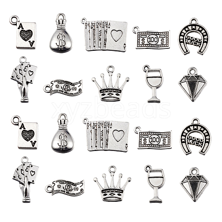 100Pcs 10 Style Tibetan Style Alloy Pendants TIBEP-CJ0001-74-1