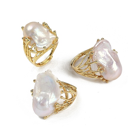 Nuggets Natural Pearl Finger Rings RJEW-P128-07G-1