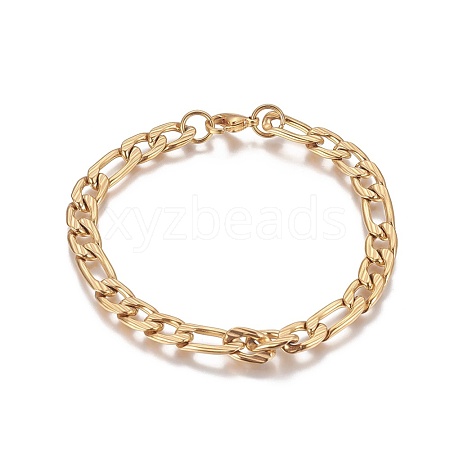 Ion Plating(IP) 304 Stainless Steel Figaro Chain Bracelets BJEW-I274-05G-1