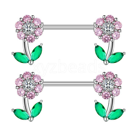 304 Stainless Steel Pink Cubic Zirconia Nipple Barbells WG1DC98-09-1