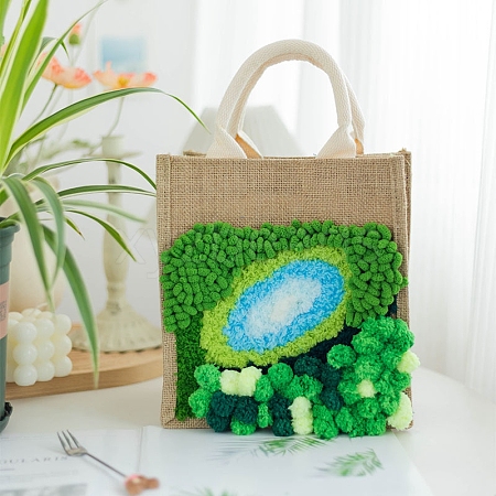 DIY Moss Linen Bag Punch Embroidery Kits for Beginners PW-WGA8A15-04-1