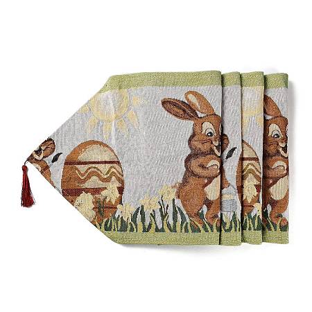 Easter Theme Rabbit Polyester & Non-woven Fabric Knitted Table Runners AJEW-G051-01D-1