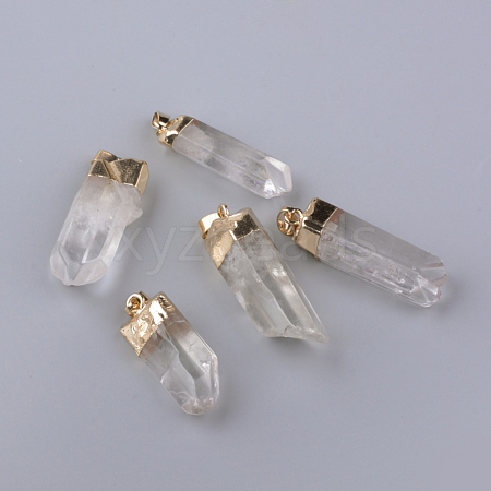 Electroplate Natural Quartz Crystal Pendants G-Q481-73G-1