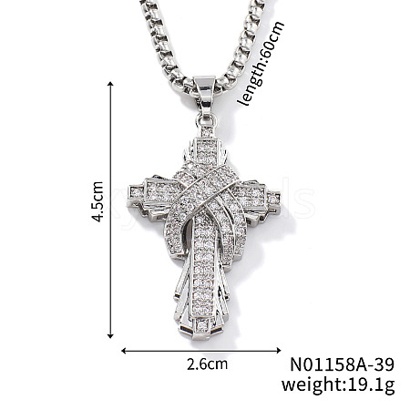 Brass Clear Cubic Zirconia Cross Pendant Box Chain Necklaces Fashionable and Versatile Jewelry Accessory OF9377-1-1