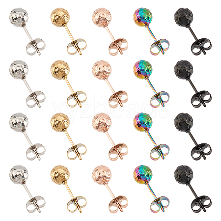 Unicraftale 20Pcs 5 Colors Ion Plating(IP) Textured Round Bead 304 Stainless Steel Stud Earring Findings EJEW-UN0001-70-1