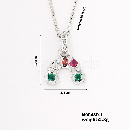 Simple Cute Style Rainbow Shape Brass Coloful Cubic Zirconia Pendant Necklace with Cable Chain for Women Girl DR2102-1-1