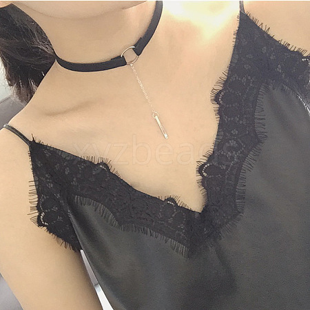 Black Velvet Choker Brass & Iron Rectangle Pendant Necklaces for Women FS-WGDB652-03-1