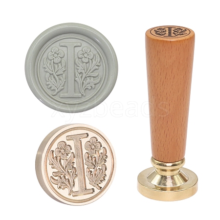 European Style Round Golden Tone Brass Letter Wax Seal Stamps PW-WG011B8-08-1