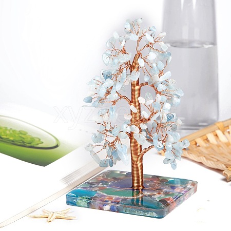 Natural Aquamarine Chips Tree of Life Decorations PW-WGFDACD-06-1