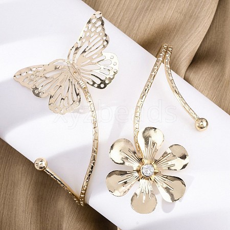 Flower & Butterfly Alloy Arm Cuff Bangles for Girl Women LS-AJEW-A063-01C-G-1