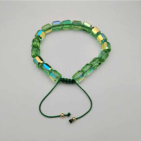 Adjustable Electroplated Faceted Cube Glass Braided Beaded Bracelets for Women Men DM4334-7-1