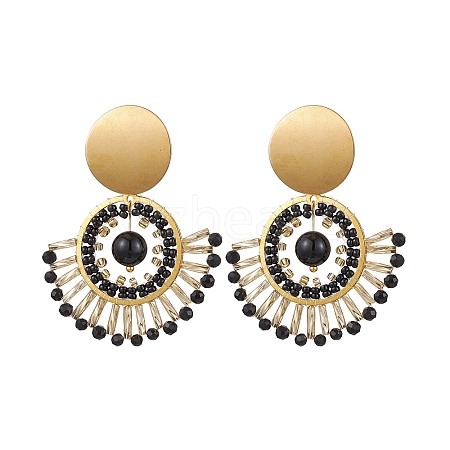 Boho Natural Black Onyx Ear Studs EJEW-MZ00239-1