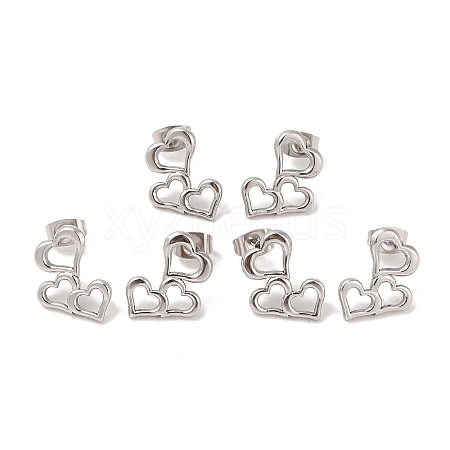 Non-Tarnish 3 Pairs 304 Stainless Steel Triple Heart Stud Earrings for Women EJEW-K279-04P-1