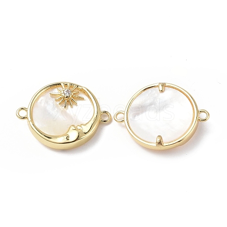 Eco-Friendly Rack Plating Brass Pave Clear Cubic Zirconia Connector Charms with White Shell KK-F845-02G-1