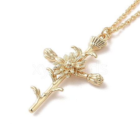 304 Stainless Steel Cross with Flower Pendant Necklaces for Women NJEW-A020-03D-G-1