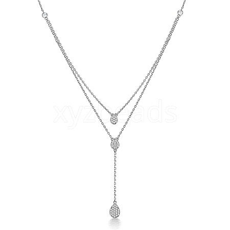 Double Layered 925 Sterling Silver Rhinestone Teardrop Pendant Necklaces ZY1998-2-1