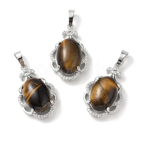 Natural Tiger Eye Oval Pendants G-NH0025-15P-10-1