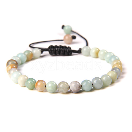 Natural Flower Amazonite Round Bead Adjustable Braided Bracelets UO3136-32-1