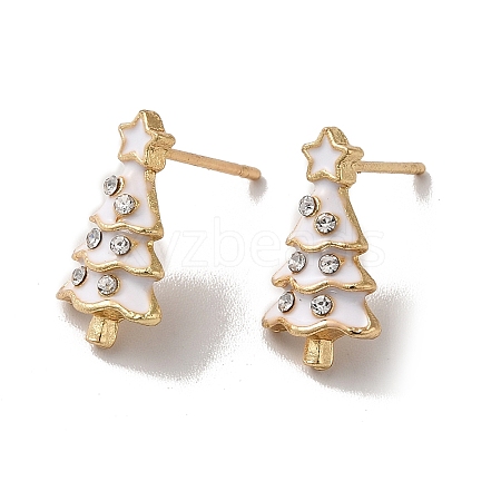 Enamel Christmas Tree Alloy Glass Rhinestone Stud Earrings for Women EJEW-E284-04LG-1