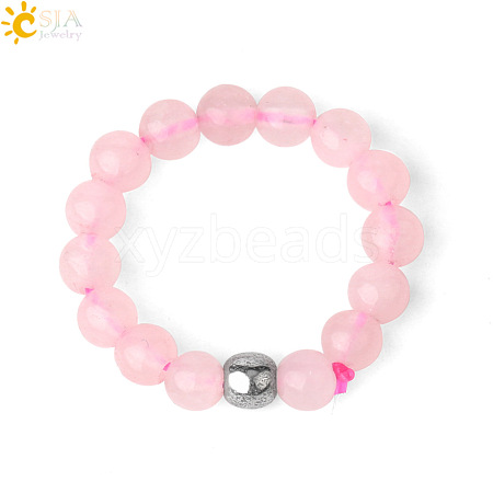 4MM Round Natural Rose Quartz Beaded Stretch Rings VM0712-6-1