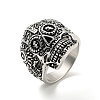 316 Stainless Steel Skull with Cross Finger Ring RJEW-C030-02G-AS-1