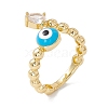 Clear Cubic Zirconia Teardrop & Enamel Evil Eye Open Cuff Ring RJEW-I086-03G-2