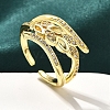 Rack Plating Brass Micro Pave Clear Cubic Zirconia Cuff Finger Rings for Women RJEW-M028-32G-04-1