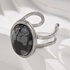 Oval Natural Snowflake Obsidian Finger Rings RJEW-M062-02P-06-5