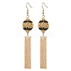 Glass Seed Beads & Brass Tassel Dangle Earrings EJEW-MZ00289-1