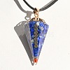 Natural Lapis Lazuli Chip Resin Hexagonal Pyramid Symbol Spirit Pendulum Pendant Necklaces YL4416-1-1
