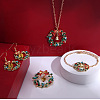 Christmas Wreath & Bell Alloy Rhinestone Pendant Necklaces & Dangle Earrings & Charm Bracelets & Brooch Sets WG06691-09-1