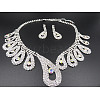 Teardrop Brass Rhinestone Pendant Necklaces & Stud Dangle Earrings Sets for Women WGD620E-01-1